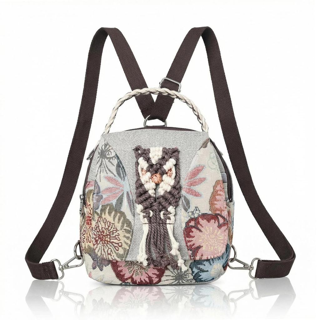 Vintage Bohemian Canvas Backpack With Embellishments For Casual Outings
