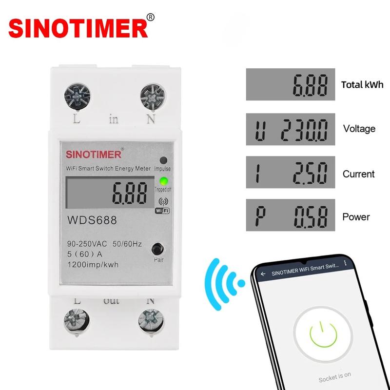 110V 220V AC Smart Tuya WIFI Din Rail Energy Meter Electric Power KWh Watt Meter Remote Control Timer Switch Digital Monitor