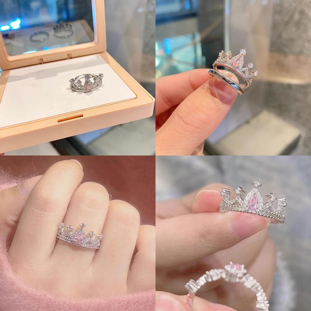 Stylish Versatile And Pink Diamond Crown Ring For Women Featuring Adjustable Design Copper