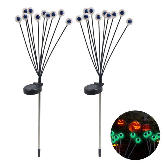 2Pcs LED Solar Scary Eyeball Swaying Lights Realistic 3D Design
