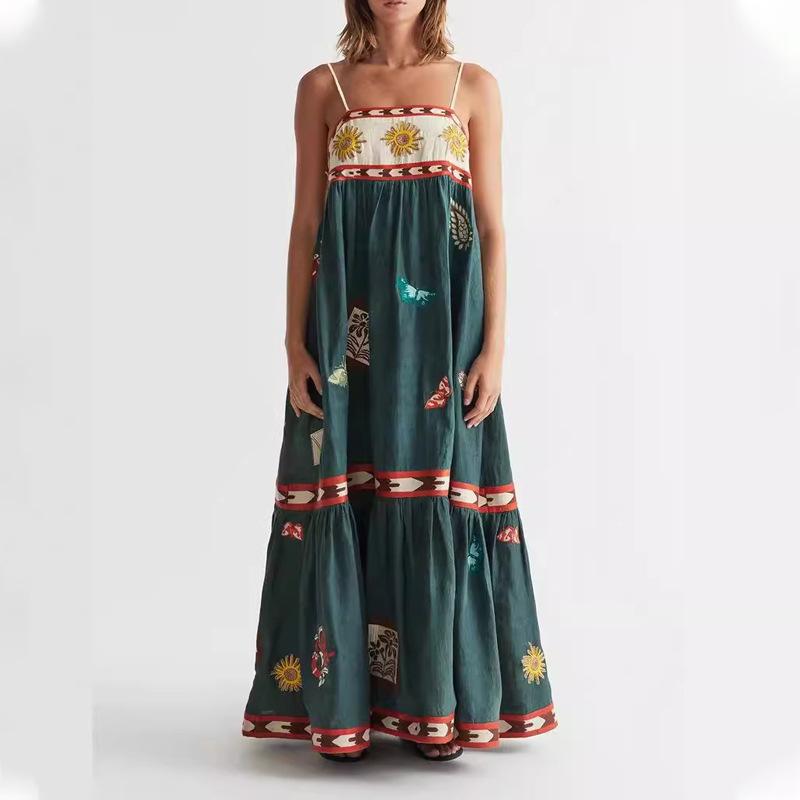 Vestidos Halter de Verão Femininos com Estampa Grafite e Sem Mangas e Bainha Grande