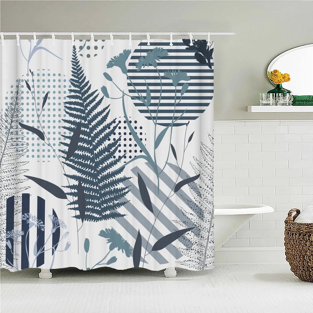 Waterproof Shower Curtain Fresh Plant leaves Polyester Fabric 3D Printing leaf Bathroom Curtains for Bathroom Decor with Hooks