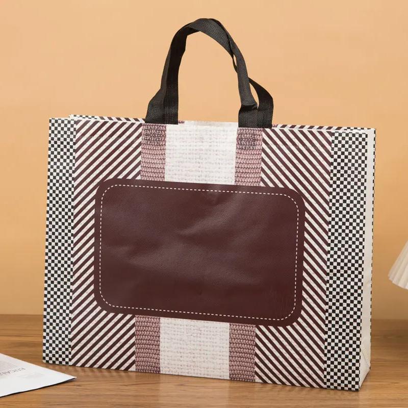 10PCS Rose Printing Packaging Shopping Bag Handle Waterproof Non Woven Fabric Gift Bags Black Clothing Store HandBag