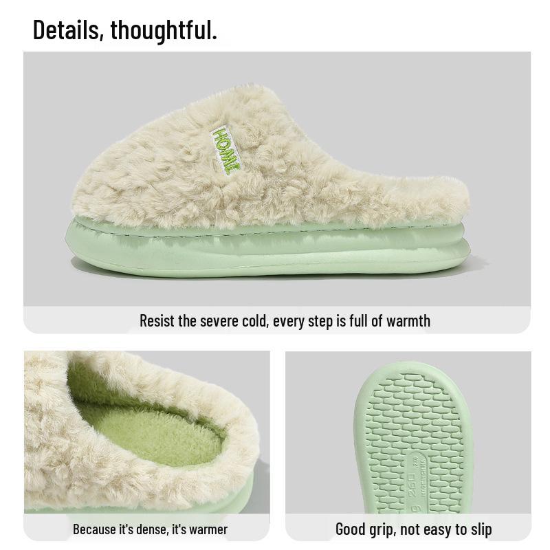 Winter Non-slip Plush Cotton Slippers for Men and Women, Thick Sole