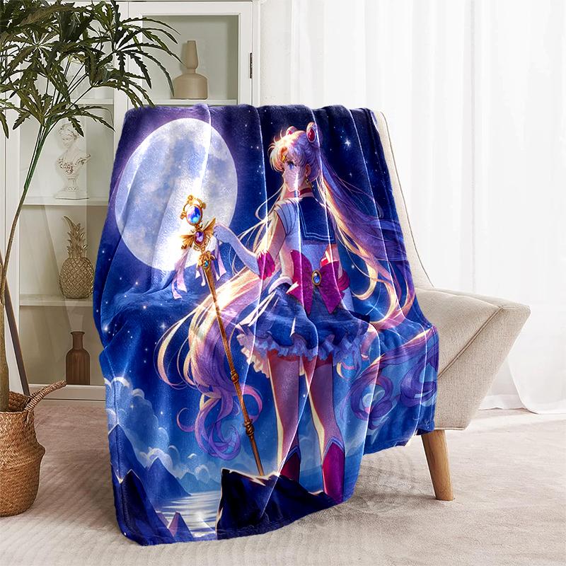 1pc Blanket Sailor Moon1 Print Design, Lightweight Blanket for Sofa, Bed- Soft &Warm, Gift for All Seasons like Christmas, Halloween