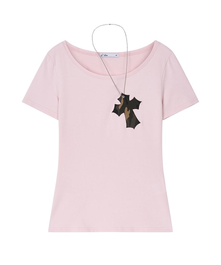 ILLIO Pink-Camou Cross Necklace T-Shirt