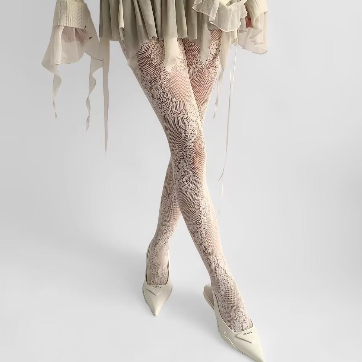 

Сексуальные кружевные чулки и колготки One Size белый