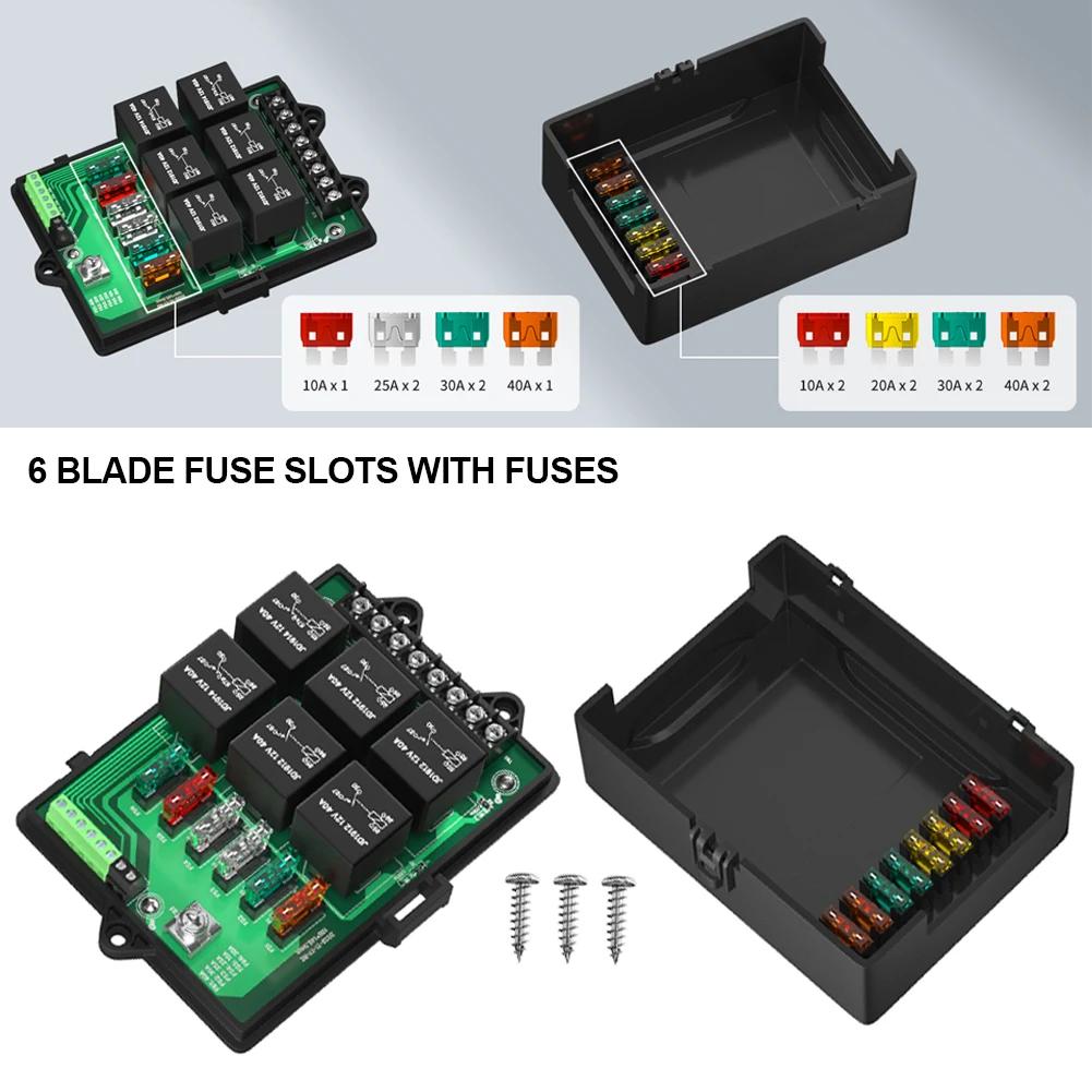 Relay Box Fuse Relay Box 12V Automotive Universal Fuse Panel with 6 Way Relays and 14 x ATC/ATO Blade Fuses 12 Volt Fuse Box