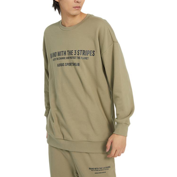 Adidas Bluza Pulower Wzór z Nadrukiem Alfabetu Okrągły Dekolt Długi Rękaw Męska Góra Zielona HZ7019