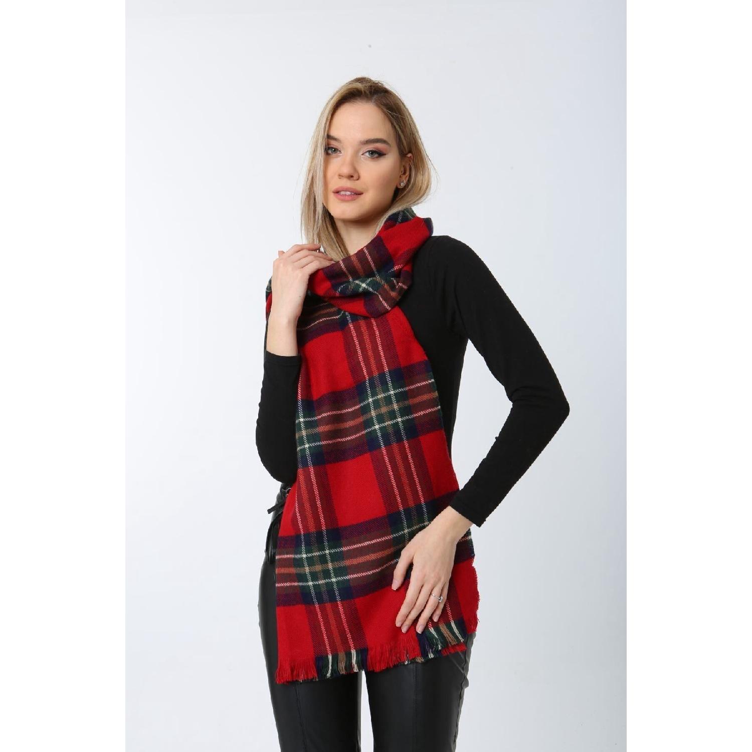 

Women s Red Plaid Patterned Scarf - Shawl 70x180 Cm Sal1201 Standart чорний