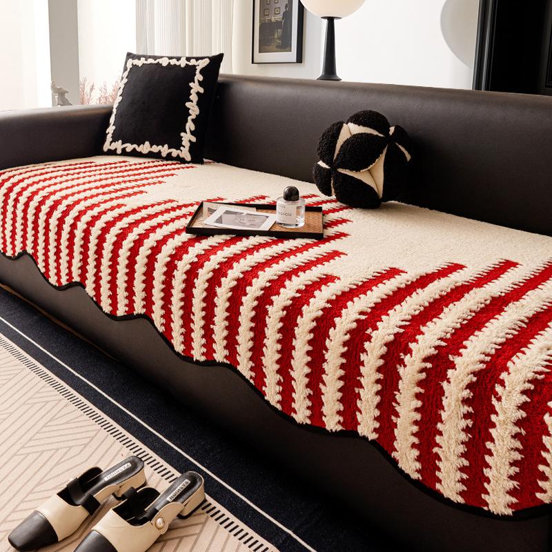 Light Luxury High-Grade Leather Sofa Cushion Autumn and Winter Plush Straight Row Seat Cushion All-Inclusive Universal Sofa Cover Winter Cover Towel