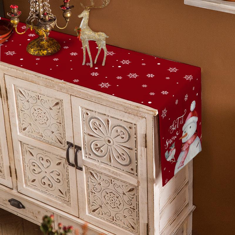 Camino de mesa de muñeco de nieve navideño con fondo rojo para mesa de comedor, decoración de boda casera de lujo, mantel de cocina impreso, manteles individuales