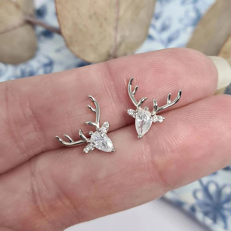 Cute Inlaid Geometric Zircon Deer Stud Earrings, Christmas Fashion Earrings, Exquisite Matching Earrings *2pcs
