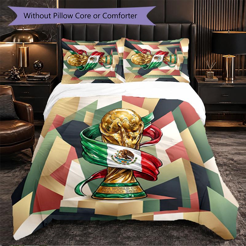 Mexico footbal Pattern 3 Pieces Bedding Set Soft Microfiber Duvet Cover with Pillow Cases for Bedroom