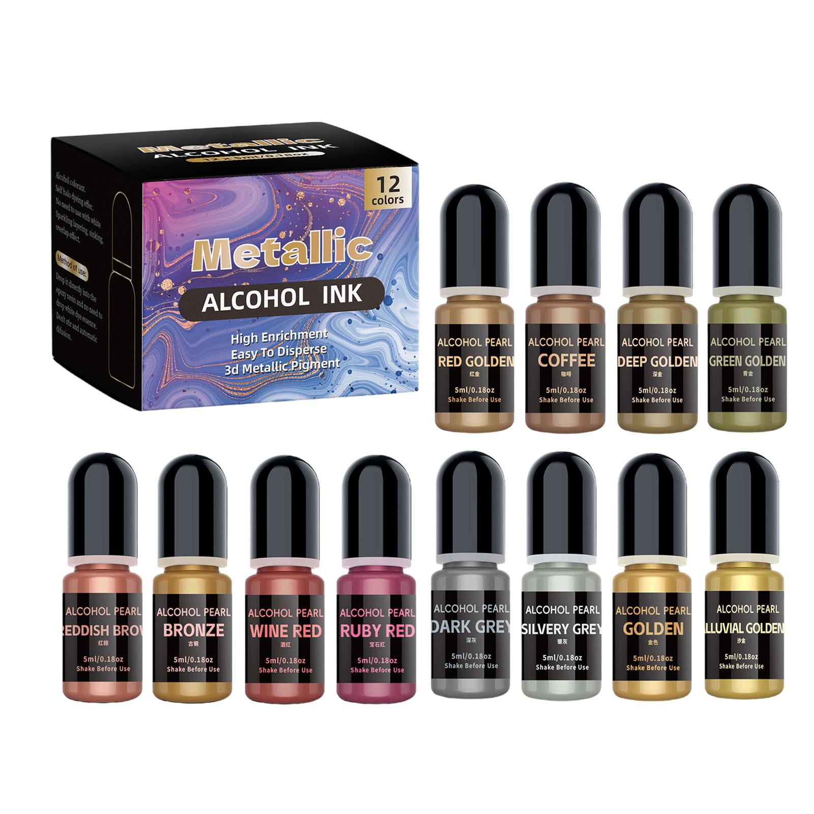 

Набор металлических спиртовых чернил 12 цветов для искусства из эпоксидной смолы и живописи Концентрированный мерцающий краситель для креативных DIY проектов