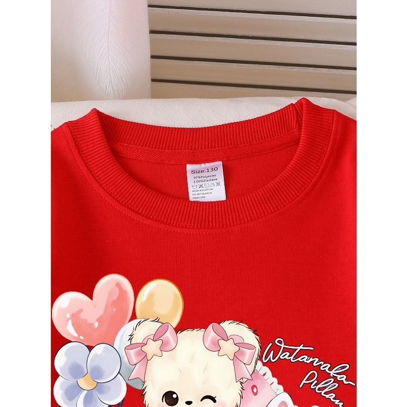 Kids Crewneck Sweatshirt, Cute Bear & Cat Pillow Creative Print,Daily Casual Top for Spring & Autumn