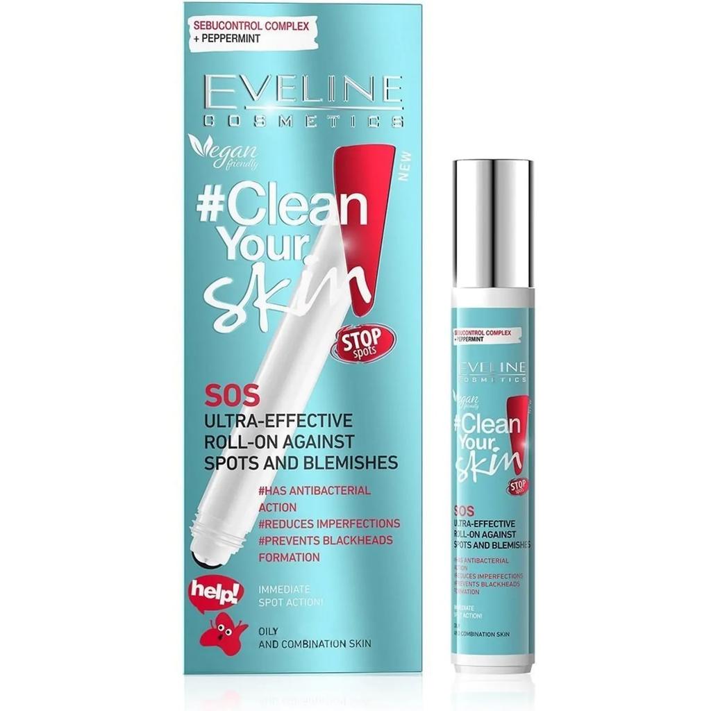 Супер эффективный роликовый гель SOS от прыщей и угрей Clean Your Skin Eveline 15 мл