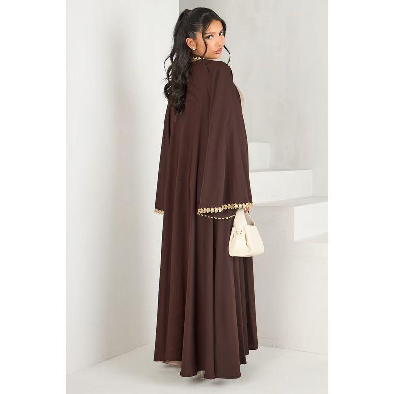 

Middle East Dubai Trim Heart Robe Dress Bordered Heart Cardigan Robe Dress Coffee XL