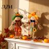 Rustic Farmhouse Yard Display Standing Fall Scarecrow Decoration, Halloween Thanksgiving Ornament Porch Decor with Clothes Hat for Autumn Harvest Home