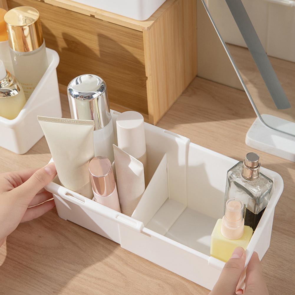 Cosmetic Storage Box for Mirror Cabinet Adjustable Cosmetic Organizer with 3 Compartments for Vanity Bedroom Desk