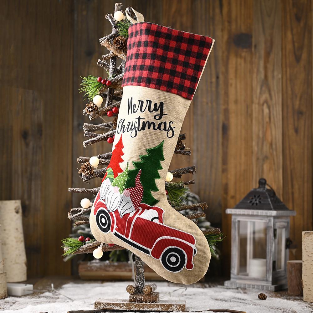 Whimsical Forest Santa Car Christmas Stockings Great For Festive Childrens Gifts
