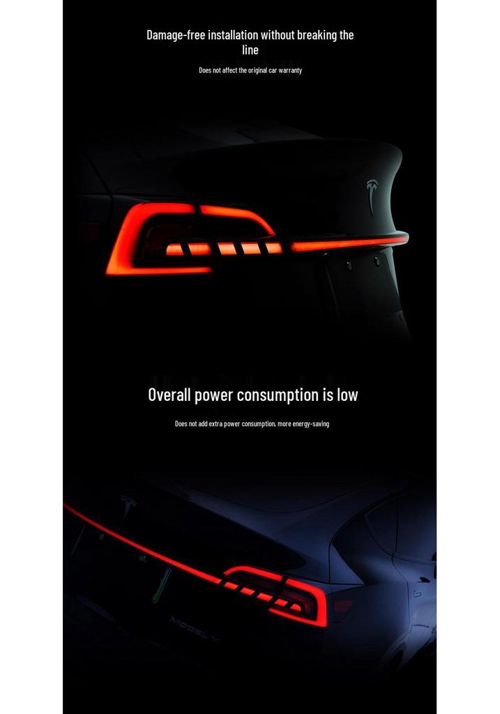 Compatible with Tesla Y/3 Tail Light Assembly, Saber-Style LED Running Lights & Flowing Turn Signals.