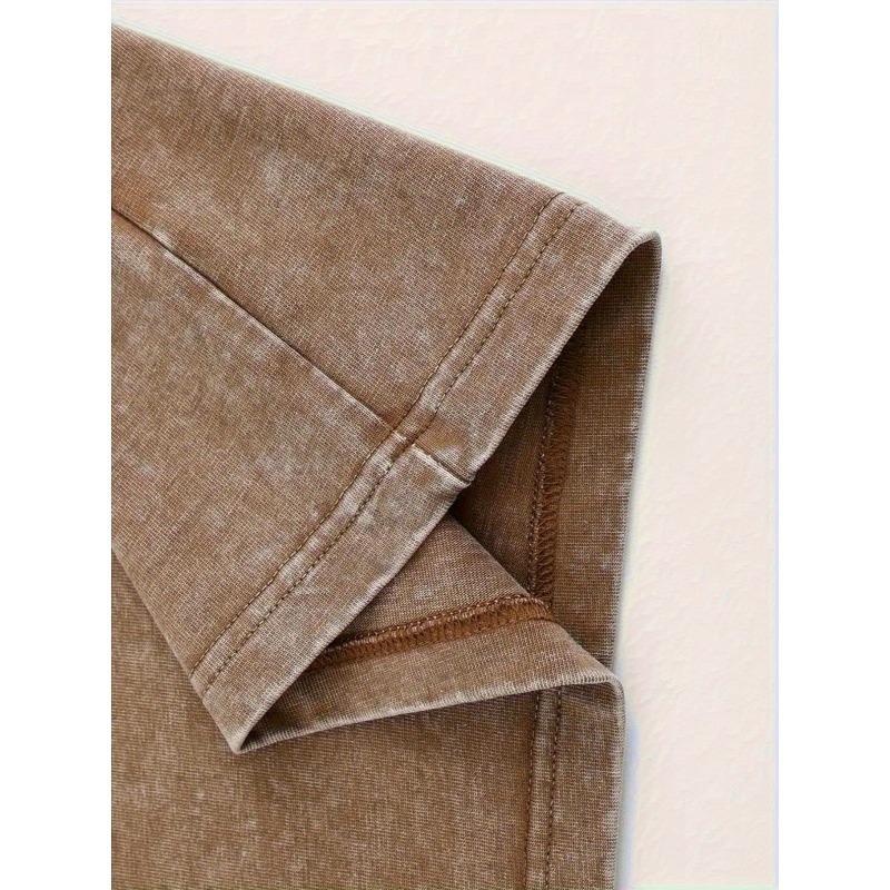 Men's Washed Solid Color T-shirt with Printed Patterns - Loose and Trendy Oversized Version, Retro and Vintage Style, Versatile and Casual