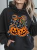2025 Halloween Pumpkin Cherry Bowknot Hooded Sweatshirt, Casual Loose Fit for Europe and America