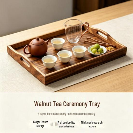 Japanese-Style Rectangular Walnut Wood Tray for Snacks and Tea