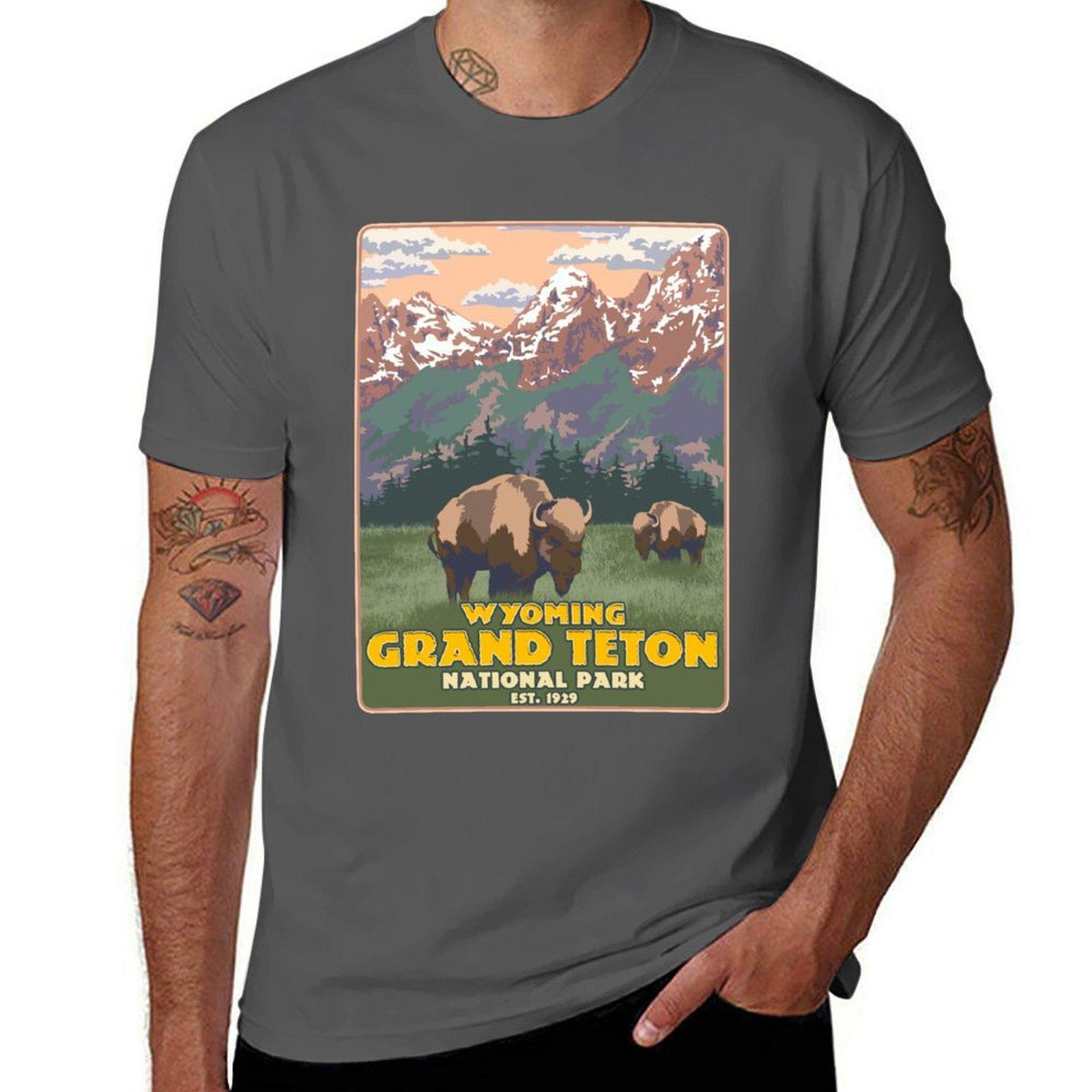 

Wyoming Grand Teton National Park Mountain Hiking T-Shirt man t shirts for men casual graphic t shirts for man T-Shirt 4XL