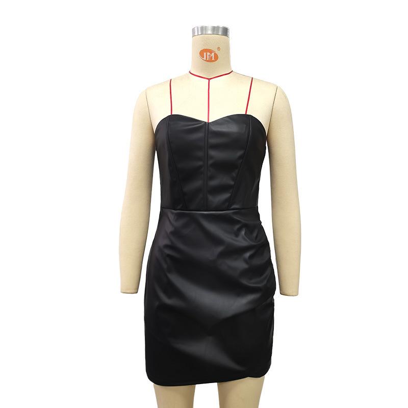 2024 Autumn/Winter European & American Style Women's Tube Top PU Dress - Sexy, Fashionable Nightclub Outfit