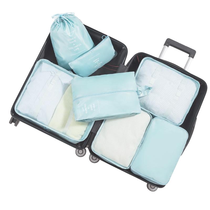 7 Pcs/Set Travel Organizer Storage Bags Suitcase Packing Cubes Set Cases Portable Luggage Clothes Shoe Tidy Pouch Folding