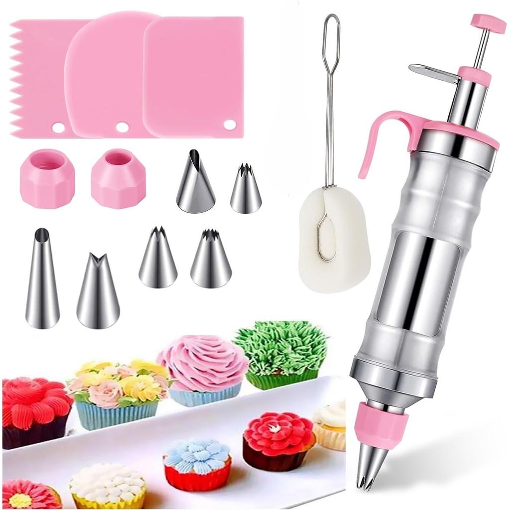 Cake Syringe, Stainless Steel 13-Piece Set, Professional Cream Syringe Stainless Steel with 6 Nozzles, Cake Syringe Cake Accessories, Stainless Steel