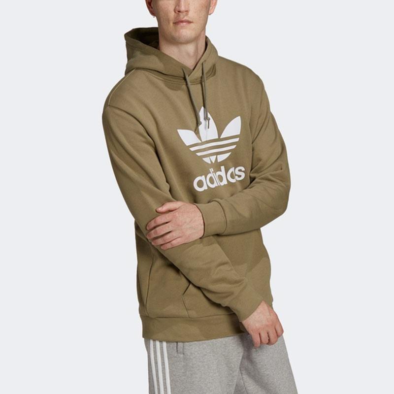 Adidas Originals Large Trefoil Logo Print Casual Hoodie Men Green HE4952