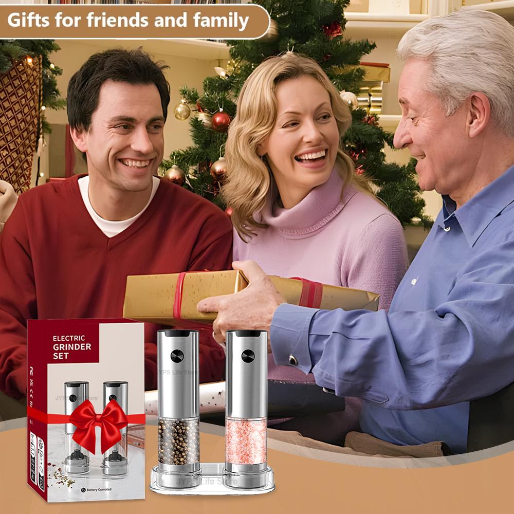 Electric Salt And Pepper Grinder Stainless Steel Automatic Pepper Grinder Adjustable Coarseness Refillable Mills Battery Powered