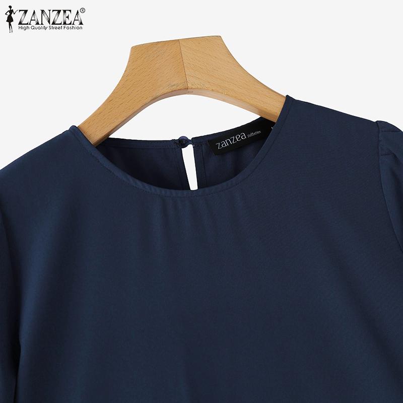 ZANZEA Women Casual O-neck Solid Color Loose Long Sleeve Blouse