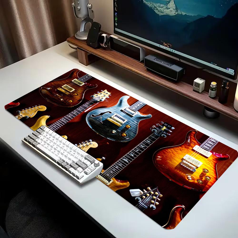 Electric Guitar Extended Gaming Mouse Pad AntiSlip Desk Mat Stitched Edge Aesthetic Decor For Pc Gamer Office Setup