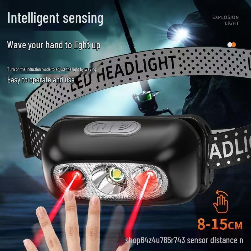 Ultra Bright Headlamp: Lightweight, High-Power LED, Long Battery Life, Rechargeable, Induction Switch, for Head-Mounted Fishing
