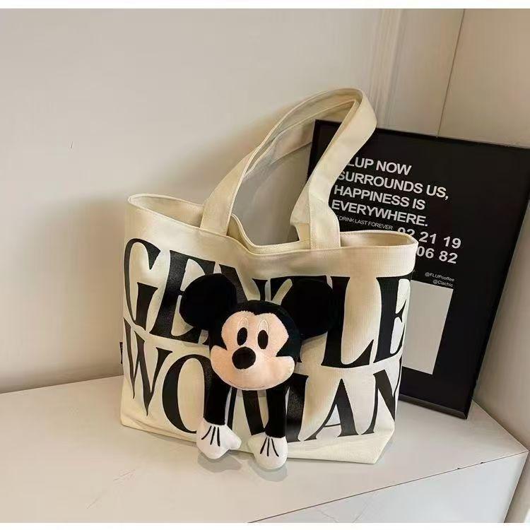 

Холщовая сумка-тоут с мультяшным Микки 2025 - Вместительная наплечная сумка для женщин, Идеально подходит для колледжа и поездок на работу