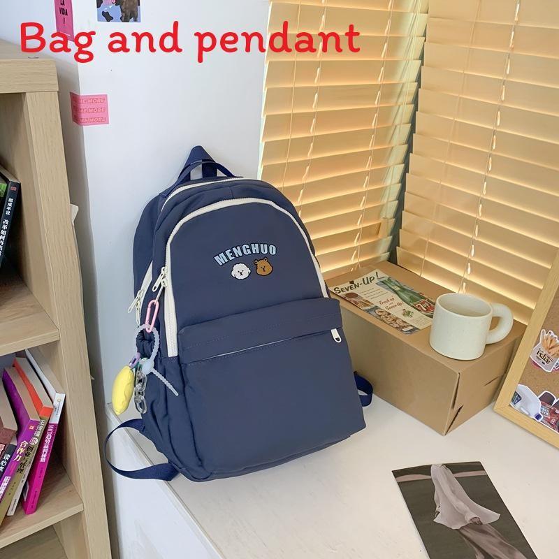 Simplified Bear Letter Printed Student Backpack With Plush Pendant For School