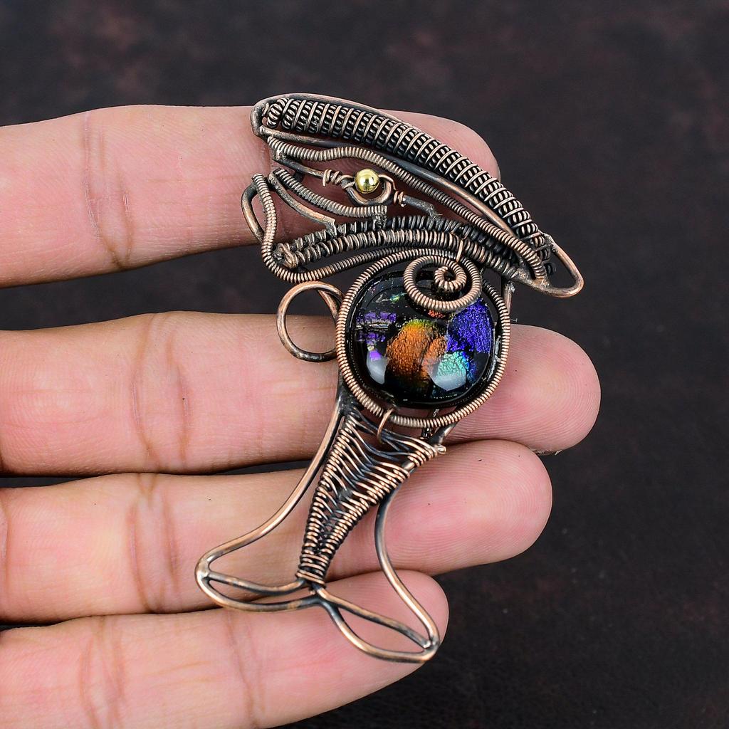Amerikanischer Dichroic Glas Anhänger Kupferdraht gewickelt Anhänger Fisch Anhänger handgemachter Edelstein Schmuck brandneuer Anhänger Kupferschmuck als Geschenk