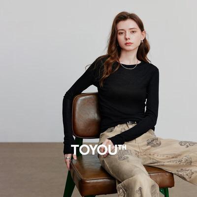 Chuyu Damen Tencel Wolle Slim Fit Langarm T-Shirt