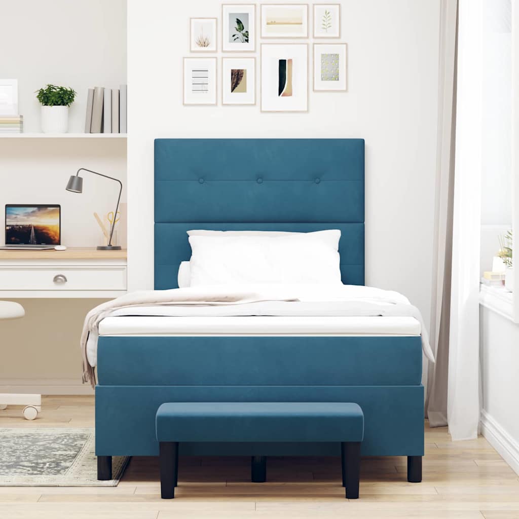 Box Spring Bed with Headboard Dark Blue 190 x 120 cm Velvet