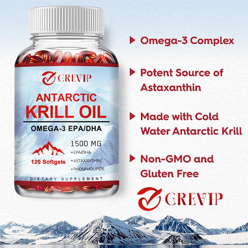 High-content Antarctic Krill Oil Extract Soft Capsules, Gluten-free, Suitable for Both Men and Women, 120 Capsules.