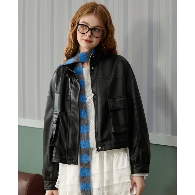 TonLion Women's Faux Leather Stand-Collar Jacket