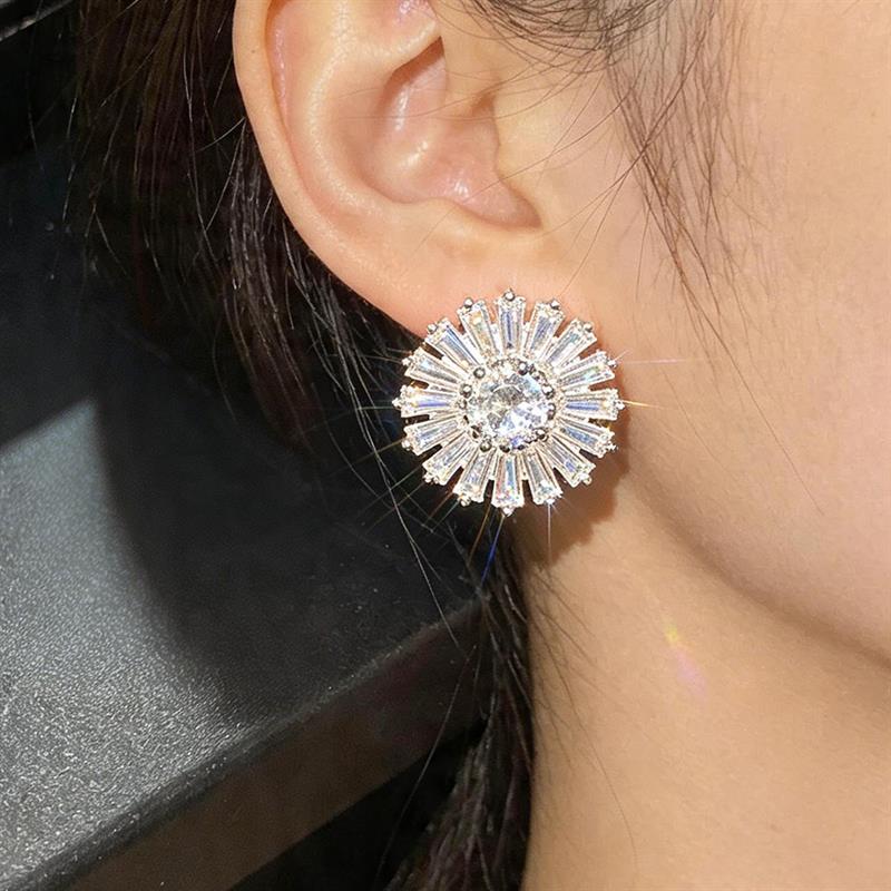 Xiaomi Huitan Floral Design Stud Earrings for Women Wedding Party Charming Accessories Full Sparkling Cubic Zirconia Trendy Jewelry