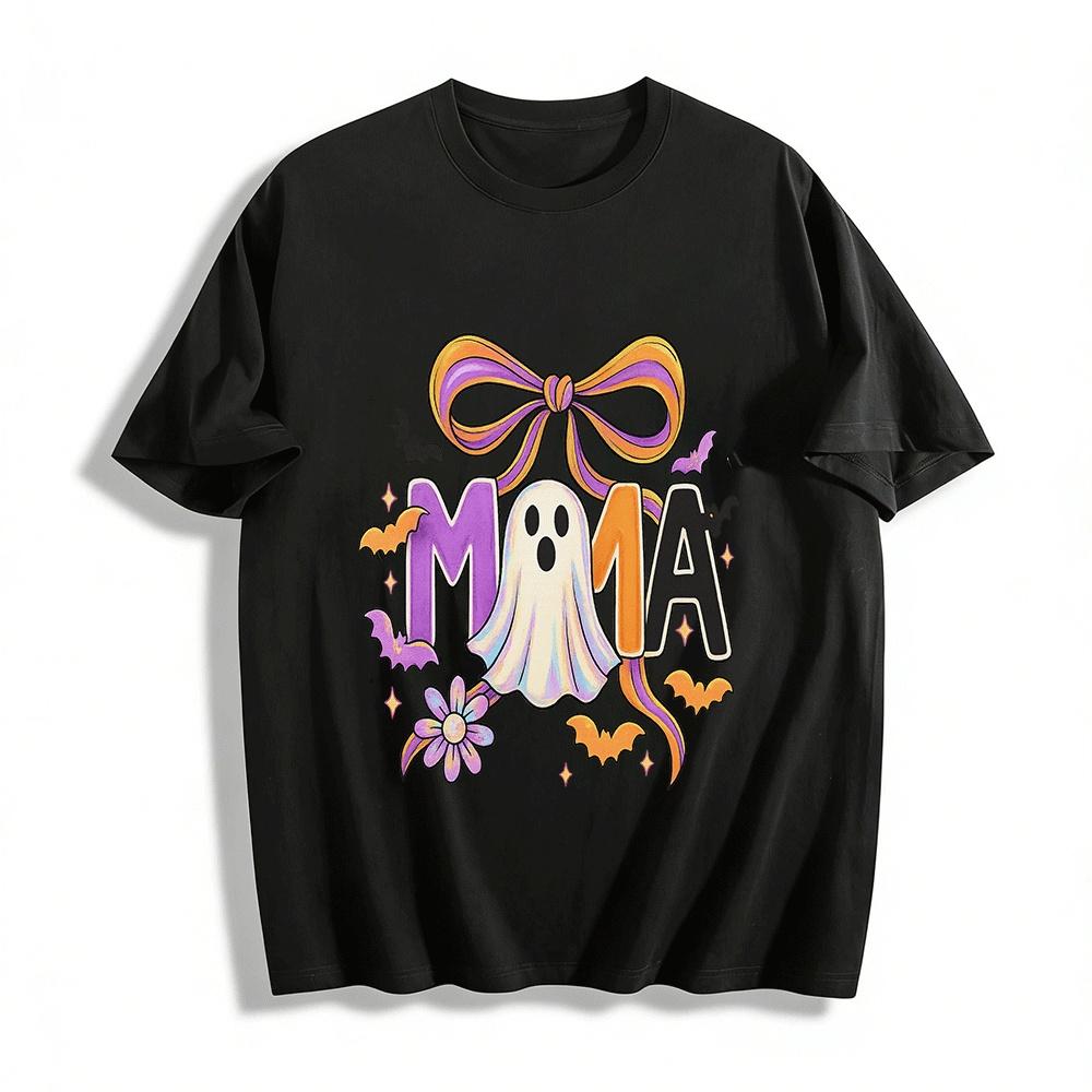 Halloween Ghost Bow Mama Print Casual Top Pure cotton T-shirt XXS