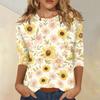 Women Casual Floral Print Three Quarter Sleeve Round Neck Blouse Lightweight Soft Fabric Comfortable Fit Top for Everyday Wear