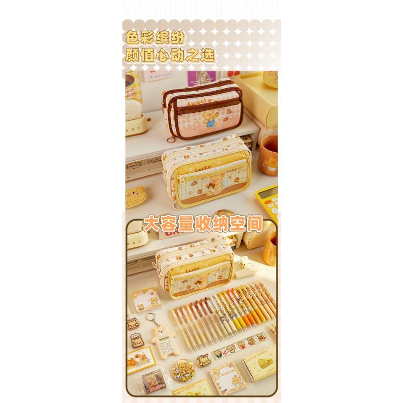 Cute Bear Large Capacity Multi Layer Flip Pencil Case Stationery Bag For Students