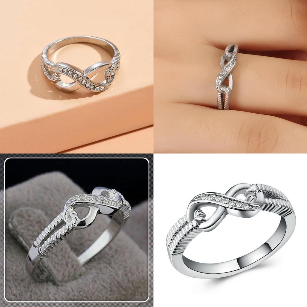 Elegant Silver Alloy Infinity Ring With Sparkling For Trendy Fashion Lovers